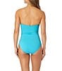 Anne Cole Live In Color Twist Front Shirred Bandeau Removable Strap One Piece Swimsuit, Color:AQUA - Image 2