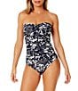 Color:Navy White - Image 2 - Midnight Floral Print Sweetheart Neck Twist Front One Piece Swimsuit