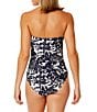 Color:Navy White - Image 3 - Midnight Floral Print Sweetheart Neck Twist Front One Piece Swimsuit