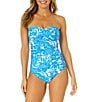 Color:Blue White - Image 2 - Midnight Floral Print Sweetheart Neck Twist Front One Piece Swimsuit