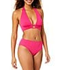 Anne Cole Orchid Solid Crepe Texture Front Ring Halter Swim Top & Mid Rise Hipster Swim Bottom - Image 1