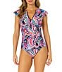 Color:Multi - Image 1 - Paisley Parade Flutter Sleeve One Piece Swimsuit