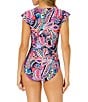Color:Multi - Image 2 - Paisley Parade Flutter Sleeve One Piece Swimsuit