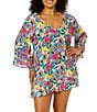 Color:Multi - Image 1 - Plus Size Amalfi Floral Print Flounce Swim Cover-Up Tunic