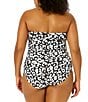 Color:White/Black - Image 2 - Plus Size Wild Cat Animal Print Sweetheart Neck Twist Front Shirred One Piece Swimsuit