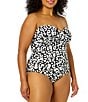 Color:White/Black - Image 3 - Plus Size Wild Cat Animal Print Sweetheart Neck Twist Front Shirred One Piece Swimsuit