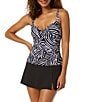 Anne Cole Shadow Palm Drape Front Underwire Tankini Swim Top & Live In Color Solid Side Slit Skirted Bottom - Image 1