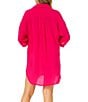 Color:Magenta - Image 2 - Solid Point Collar Button Front Cover-Up Boyfriend Shirt Dress