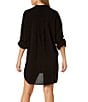 Color:Black - Image 2 - Solid Point Collar Button Front Cover-Up Boyfriend Shirt Dress