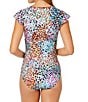 Color:Multi Color - Image 2 - Sunset Dot Printed High Neck Flutter Sleeve Front Zip One Piece Swimsuit