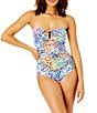 Color:Multi Color - Image 2 - Sunset Dot Printed Keyhole Sweetheart Neck One Piece Swimsuit