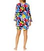 Color:Multi - Image 2 - Tropic Stamp Crinkle Bell Sleeve Swim Cover-Up Tunic