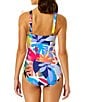 Color:Multi - Image 2 - Tropic Stamp Rectangle Ring Detail Strap One Piece Swimsuit