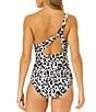 Color:Black/White - Image 2 - Wild Cat One Shoulder Animal Print Full Coverage One Piece Swimsuit