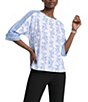 Anne Klein 3/4 Sleeve Boat Neck Printed Blouse - Image 1