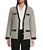Anne Klein Boucle V-Neck Button Front Cardigan, Color:White Dove Multi - Image 1