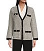 Anne Klein Boucle V-Neck Button Front Cardigan, Color:White Dove Multi - Image 2