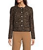 Anne Klein Button Collarless Tweed Jacket With Patch Pockets, Color:Deep Mahogany Multi - Image 2