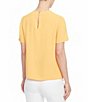 Color:Mondrian Yellow - Image 2 - Crepe de Chine Short Sleeve Crew Neck Asymmetrical Hem Blouse