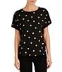 Anne Klein Crew Neck Dolman Short Sleeve Dotted Knit Jersey Tee - Image 1