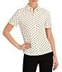Anne Klein Dot Print Short Sleeve Collared Blouse - Image 1