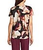 Anne Klein Drape Neck Short Sleeve Abstract Printed Satin Blouse, Color:Black Multi - Image 2