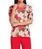 Anne Klein Elbow Sleeve Printed Mesh Blouse - Image 1