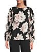 Anne Klein Floral Print Long Sleeve Chiffon Blouse - Image 1