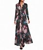 Anne Klein Floral Print Long Sleeve Front Twist Mesh Dress - Image 1