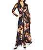 Anne Klein Floral Print Mesh Long Sleeve Twist front Maxi Dress, Color:Large Ikat Blooms - Image 1