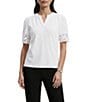 Anne Klein Flutter Sleeve V Neck Blouse With Lace Trim - Image 4