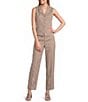 Anne Klein Fly Front Slash Pocket Cuff Ankle Herringbone Pants - Image 3