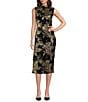 Anne Klein Gold Leaf Motif Sequin Mesh Mock Neck Sleeveless Column Dress, Color:Black/Gold - Image 1