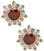Anne Klein Gold Tone Floral Baguette Stone Button Stud Earrings - Image 2