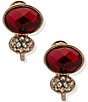 Anne Klein Gold Tone Oval Stone & Crystal Cluster Button Drop Clip Earrings - Image 2