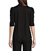 Color:Anne Black - Image 2 - Harmony Knit Tie Mock Neck Short Elbow Puffed Sleeve Top