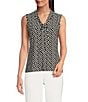 Color:Anne Black/Anne White - Image 1 - ITY Knit Printed V-Neck Sleeveless Tie Front Blouse