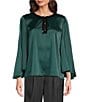 Anne Klein Keyhole Embellished Neck Flutter Sleeve Blouse, Color:Pine Forest - Image 1