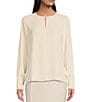 Color:Anne White - Image 1 - Keyhole Round Neck Long Sleeve Blouse