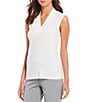 Color:White - Image 1 - Knit Jersey Pleated V-Neck Sleeveless Shell