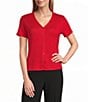 Anne Klein Knit Short Sleeve V Neck With Button Front Top - Image 1