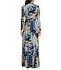 Anne Klein Long Sleeve V-Neck Twist Front Printed Mesh A-Line Maxi Dress, Color:Blue Tide Multi - Image 2
