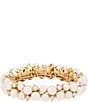 Anne Klein Pearl Crystal Stretch Bracelet, Color:Gold/Pearl - Image 1
