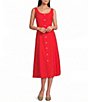 Anne Klein Petite Square Neck Button Front Linen Midi Dress - Image 1