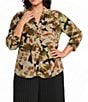 Anne Klein Plus 3/4 Sleeve Printed Mesh Button Down Blouse - Image 1