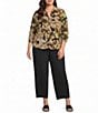 Anne Klein Plus 3/4 Sleeve Printed Mesh Button Down Blouse - Image 3