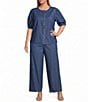 Anne Klein Plus Chambray Button Front Blouse - Image 3