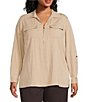 Anne Klein Plus Half Zip Roll Sleeve Twill Top - Image 1