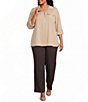 Anne Klein Plus Half Zip Roll Sleeve Twill Top - Image 3