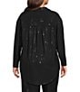 Anne Klein Plus Long Sleeve Button Front Metallic Dotted Shirt, Color:Black - Image 2